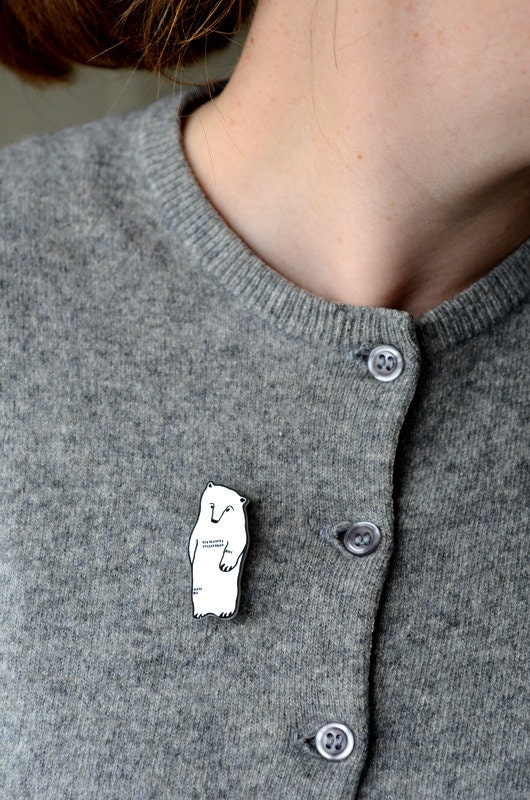 winter bear brooch - by elizabeth pawle - modern design - hand drawn hand cut illustration pin badge