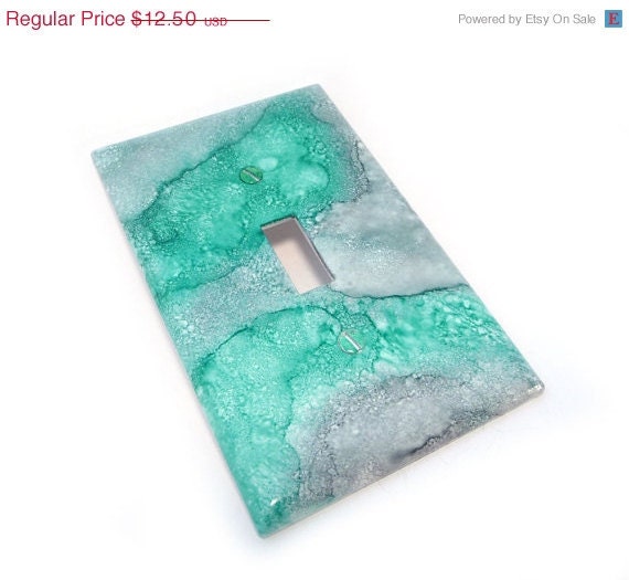 Sale CIJ Light switch plate, mint green and gray marbled switch cover - ReconPapier