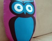 Large Organic Owl Pillow Friend - Aqua Turquoise Pink