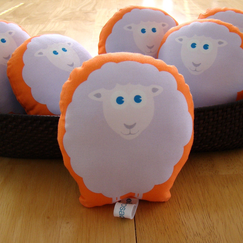 Small Organic Sheep Pillow Friend - orange teal lavender - ready to ship