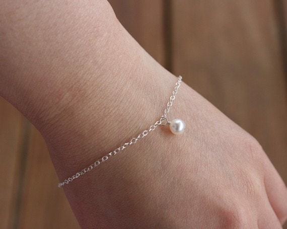 Pearl bracelet, sterling silver, bridesmaid gifts, flower girl bracelet, white pearl jewelry, wedding jewelry, mothers day gifts, friendship