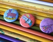 Bunny themed pin back buttons