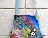 Purse Crazy Quilt Pieced Handbag Blue Green Purple CUTE