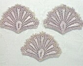 Venice Lace Fan Motif Peacock Tail Applique Set of 3 Lavender Colorwashed Golden
