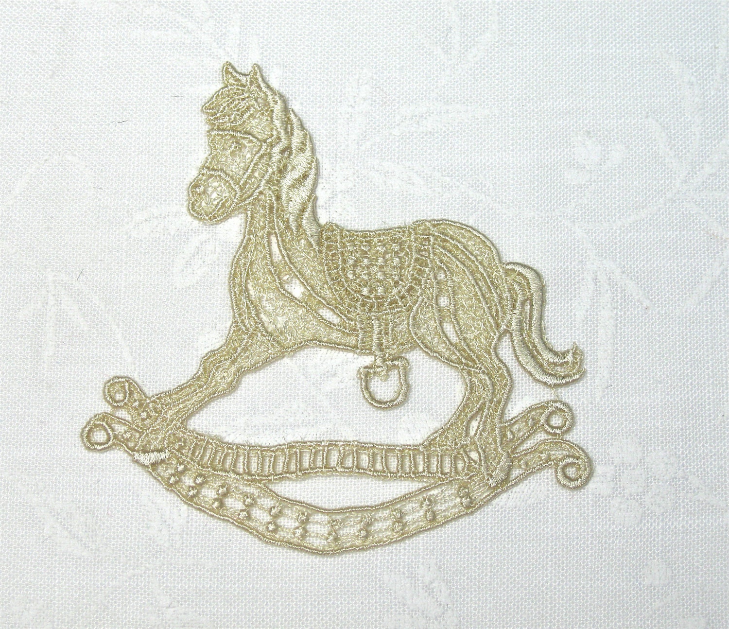 Rocking Horse Venise Venice Lace Applique Motif CUTE Great for Crazy Quilting, New Baby Projects