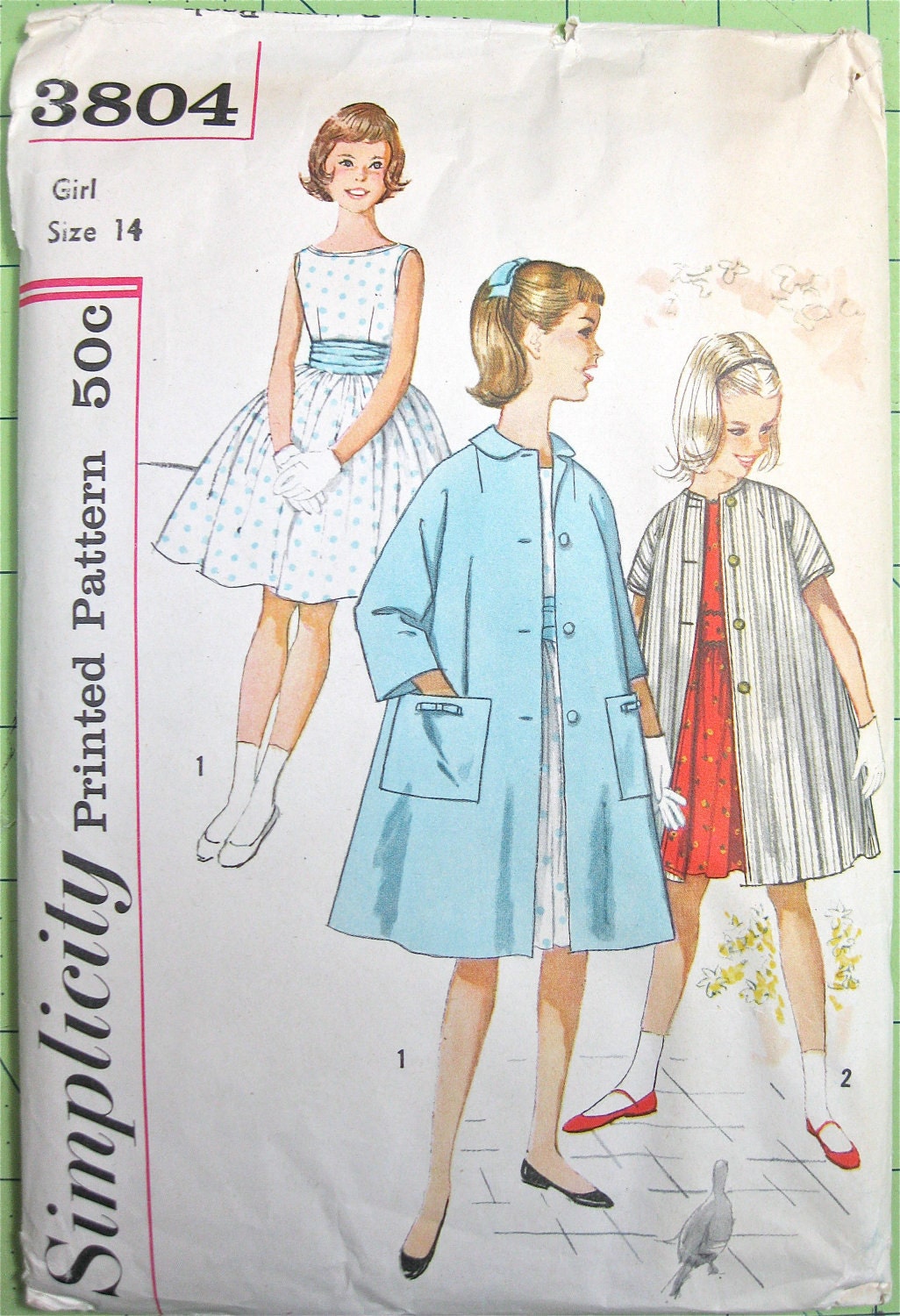 Vintage Pattern Girls Coat Dress 1960s 60s Size 14  Simplicity 3804