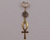 Ankh Ear cuff in Picture Jasper or your choise of stone egyptian pagan wiccan symbol of life