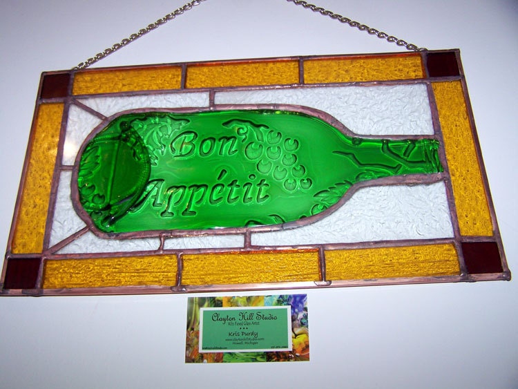 Stained Glass Bon Appetit Fused Bottle Panel