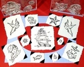 Sailor's Tattoo Set Clear Polymer Rubber Stamps swallows ship anchor star