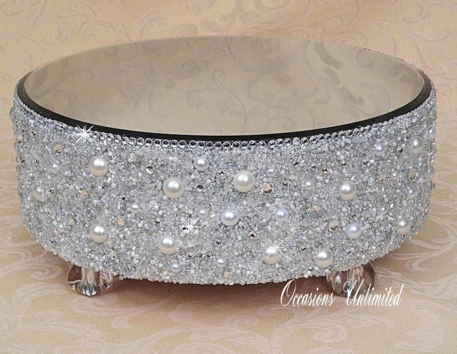 12" Round cake stand - Bling Wedding Cake Stand with Pearls -cake stand - Cupcake stand - Cupcake tower