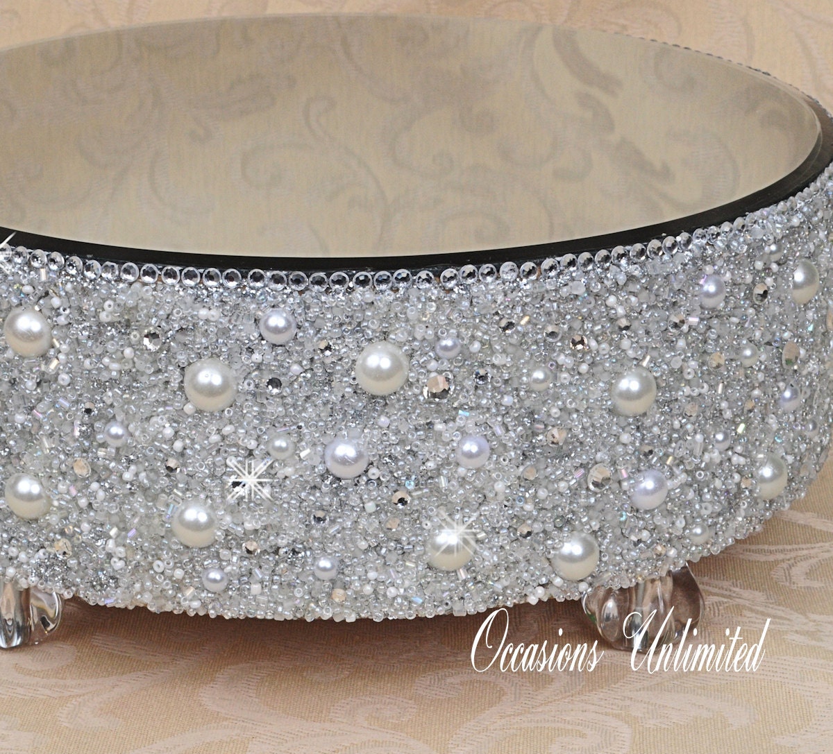 12" Round cake stand - Bling Wedding Cake Stand with Pearls -cake stand - Cupcake stand - Cupcake tower