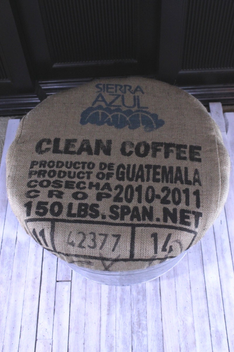 Storage Stool from Industrial Galvanized Tub With Coffee Sack Top