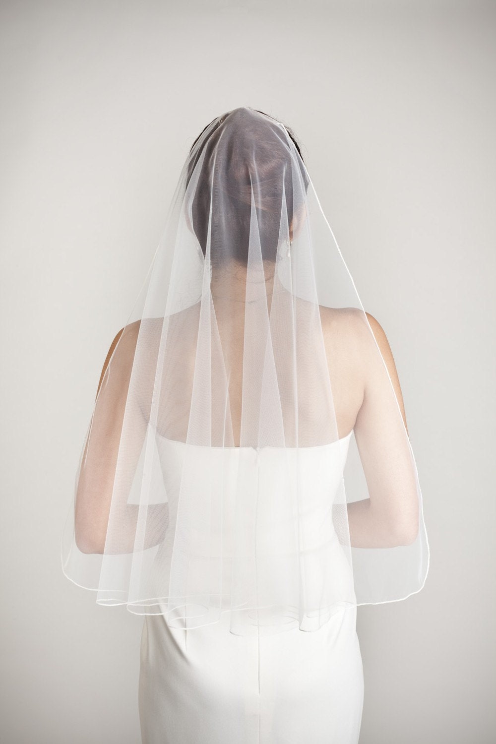 Waterfall - one layer wedding bridal veil, 25 inch length with a thin seam edge, white or ivory