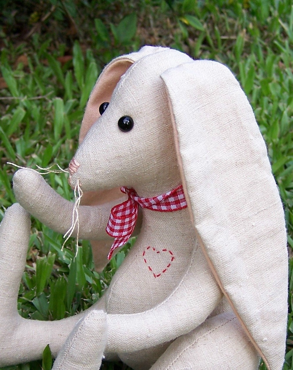 SMALL FABRIC RABBIT in Cotton Linen with Red for Easter