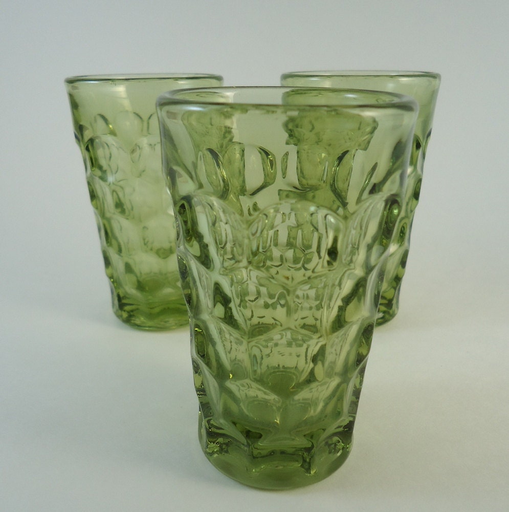 3 Imperial Glass Provincial Verde Green Juice Glasses