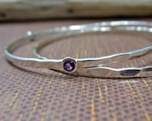 sterling hammered bangle set with amethyst or your choice of stone