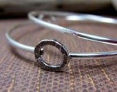 Sterling silver bangles-set of 2-one plain one featuring 3 hammered ovals