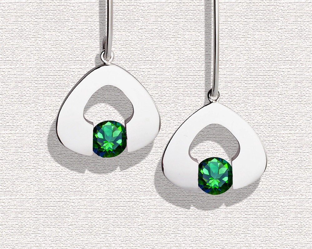 Silver Earrings - Gemstone Earrings - Green Topaz - Drop Earrings - Eco-Friendly - Green Earrings - 2423