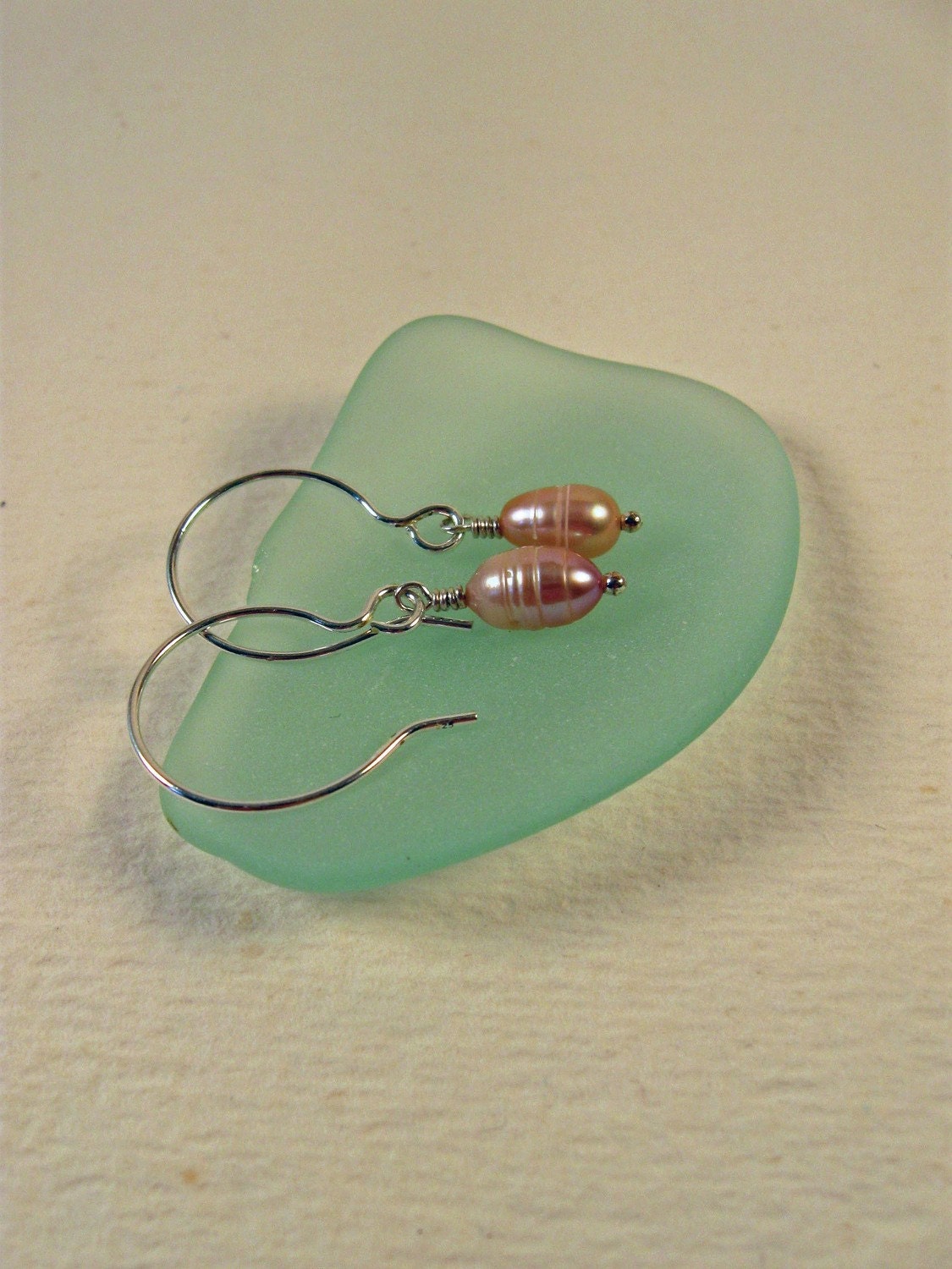 Pearl Earrings. Soft Ballet Pink. Sterling Silver French Hoop Earwires. Simple Sweet Romantic.