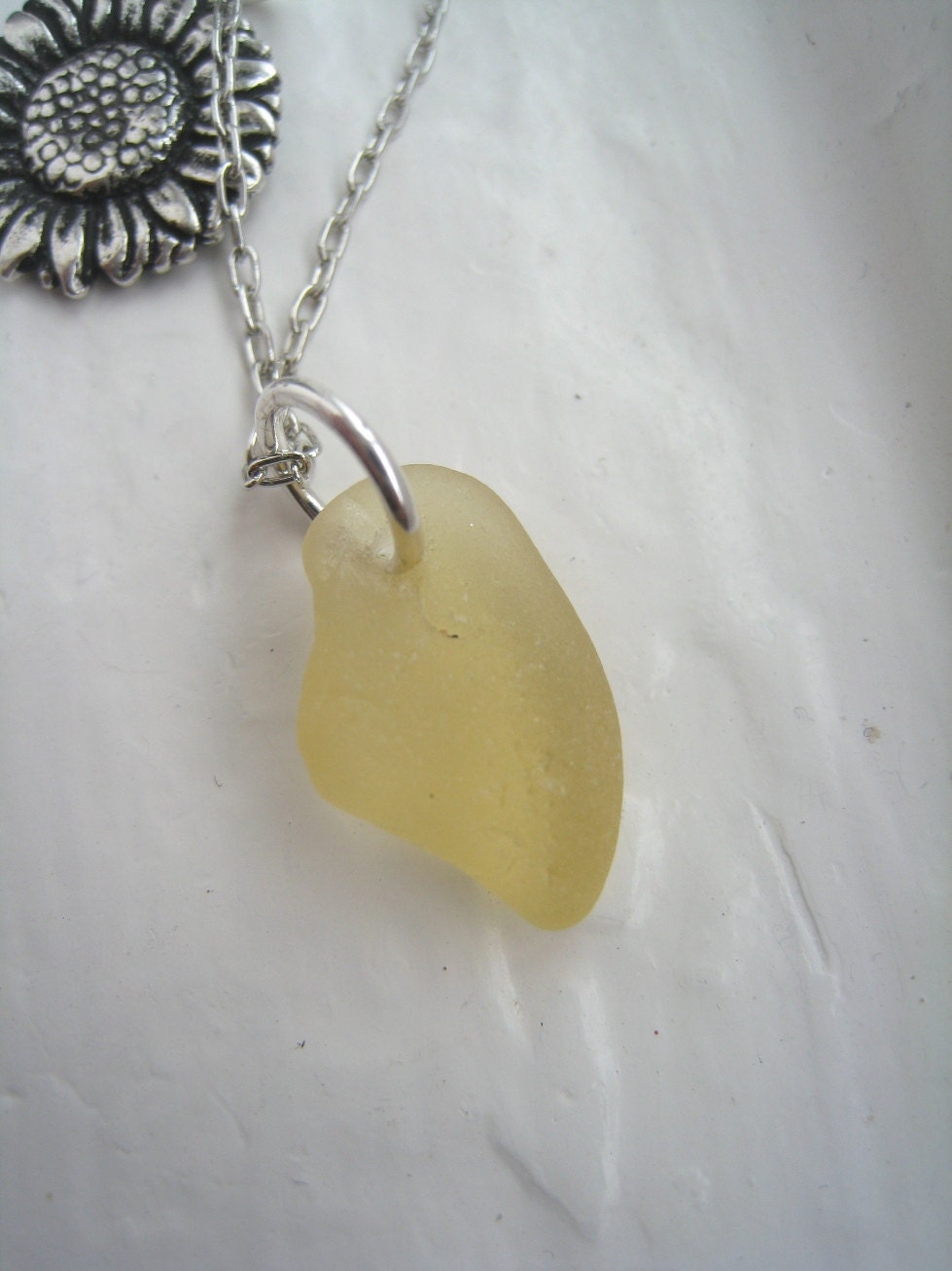 Sunflower and Yellow Beach Glass Necklace