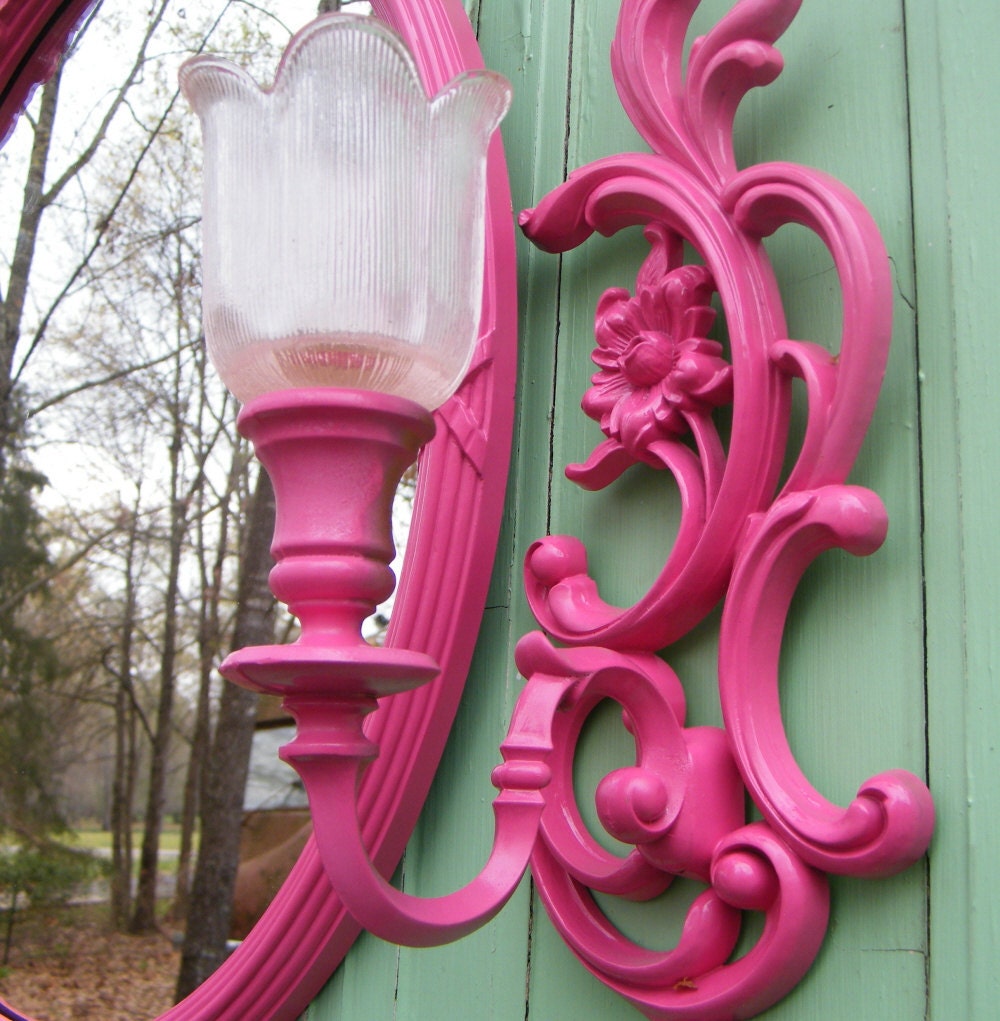 Wall Mirror and Sconce Set Vintage Syroco by GloryBDesign on Etsy