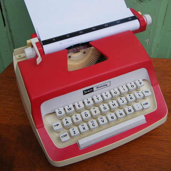 Vintage  Typewriter Red and White Sears Holiday with Original Case
