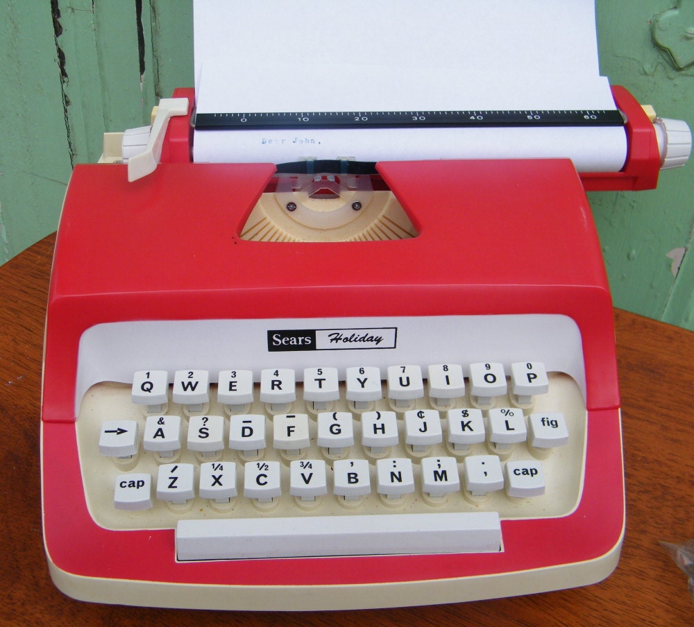 Vintage  Typewriter Red and White Sears Holiday with Original Case