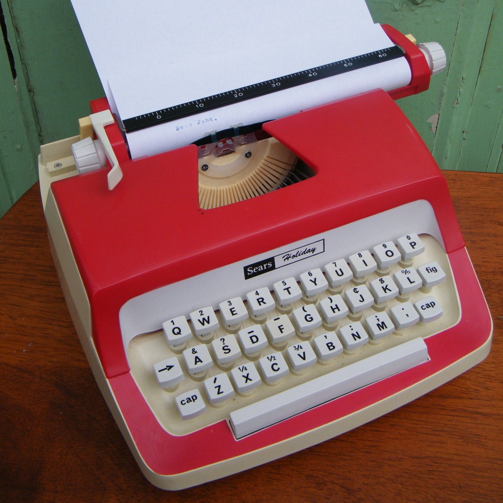 Vintage Typewriter Red and White Sears Holiday with Original Case