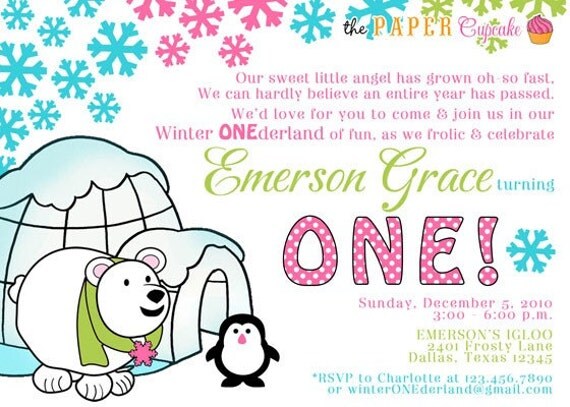 Printable Invitation Design - Girl Party Version - Winter ONEderland / Winter Wonderland Theme - DIY Printables by The Paper Cupcake Il_570xn