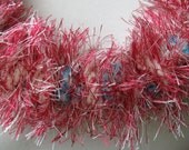 Hawaiian Keepsake Yarn Lei w/ kukui nuts Pink and Blue