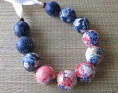 Necklace - Washi Paper Covered Wood Beads - Multi-color