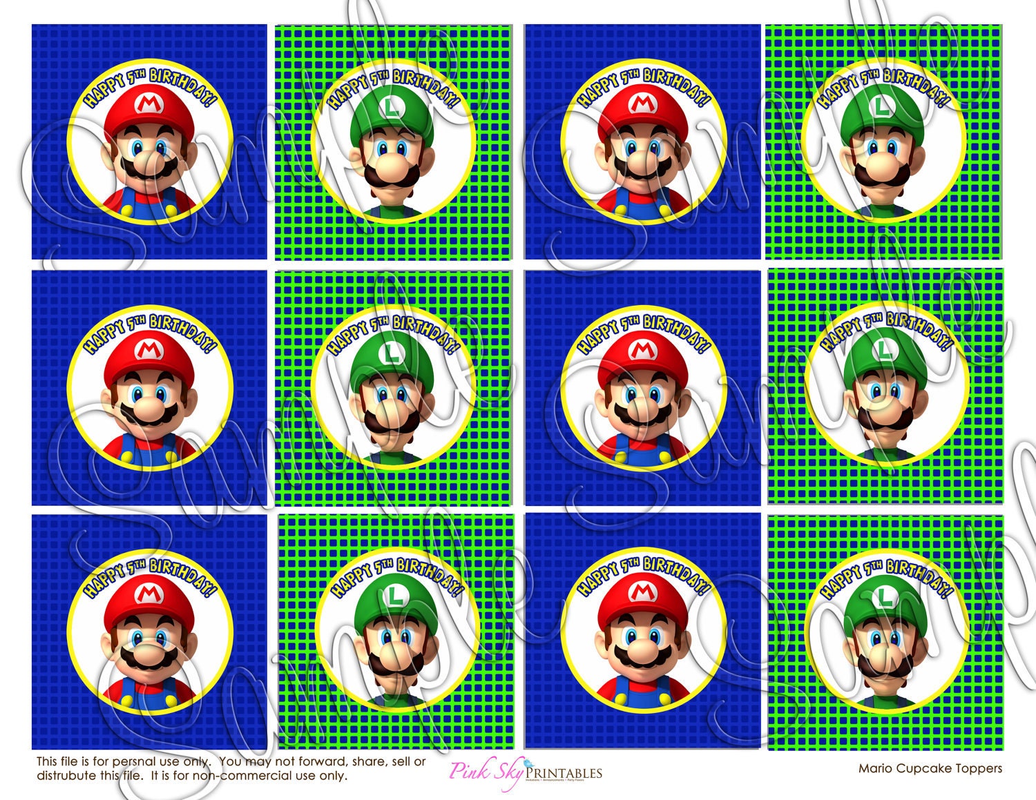 Mario Bros. Cupcake Toppers Printable by PinkSkyPrintables on Etsy