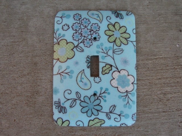 Aqua and Green Floral Light Switch Plate Cover