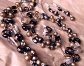Sophisticated/ Long Gold Freshwater Pearl and Black Glass Beaded Silver Jewelry Set