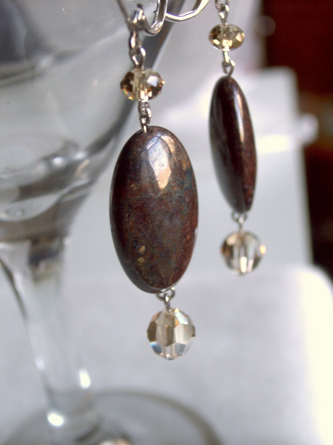 Pietersite and Gold Swarovski Earrings