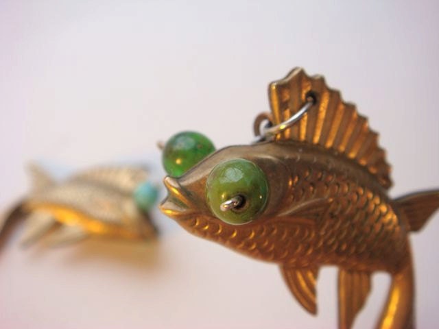 NEW  Bug-Eyed Fish Earrings with Turquoise and Green Beads