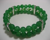 3-Strand Jade Green Bracelet with Swarovski Crystals