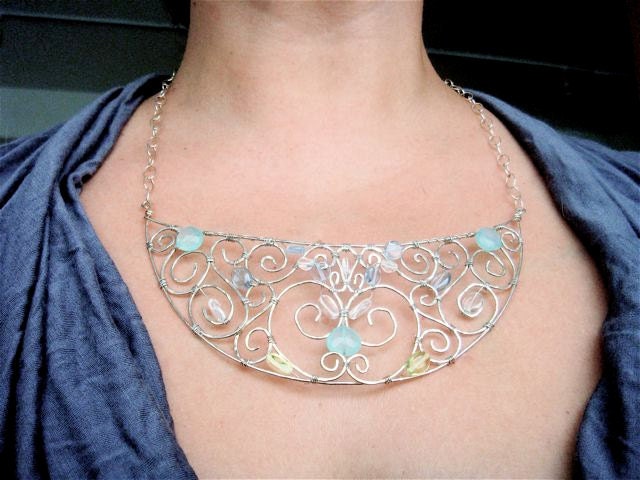 Goddess Necklace- Sterling SIlver, chalcedony, and Czech glass