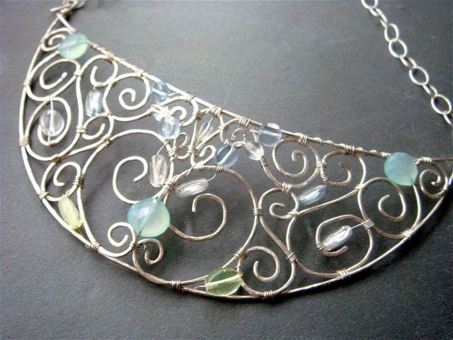 Goddess Necklace- Sterling SIlver, chalcedony, and Czech glass
