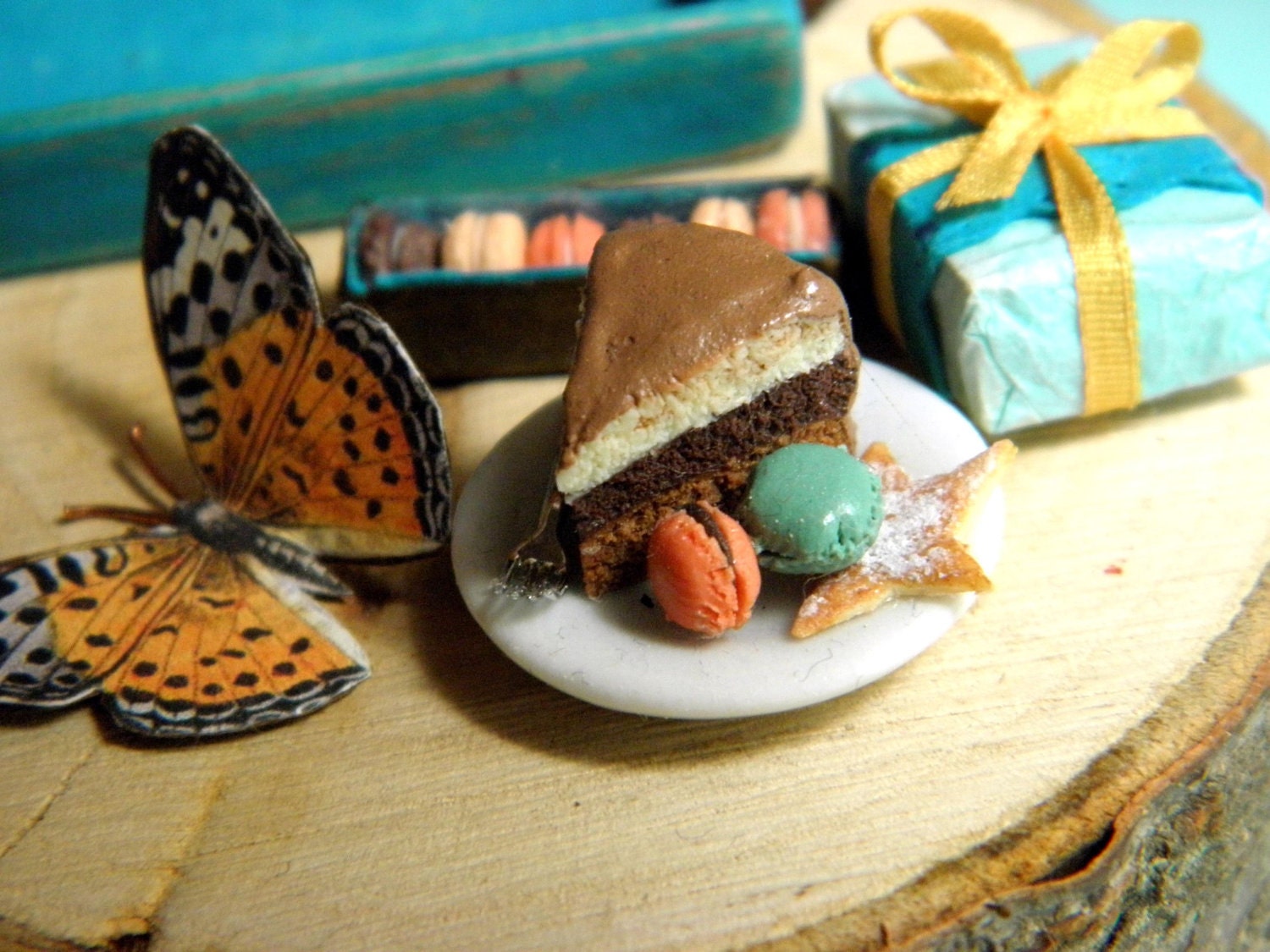 Birthday Tray in Turquoise - Dollhouse Miniature 1/12 scale - Loose Set