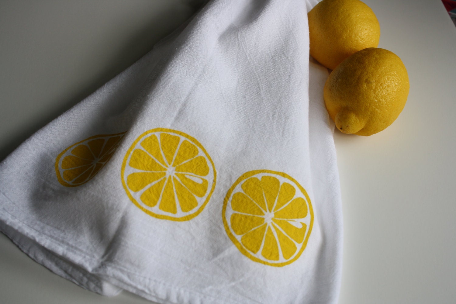 Lemon Kitchen towel hand screened