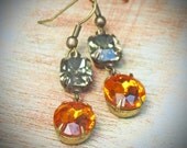 Vintage Rhinestone Earrings, Ember, Topaz, Smoke, Gray, Jewelry by rewelliott on Etsy