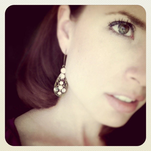 Vintage Earrings, Bride, Wedding, Antiqued Brass, Crystal Bridal Earrings, Jewelry by rewelliott on Etsy