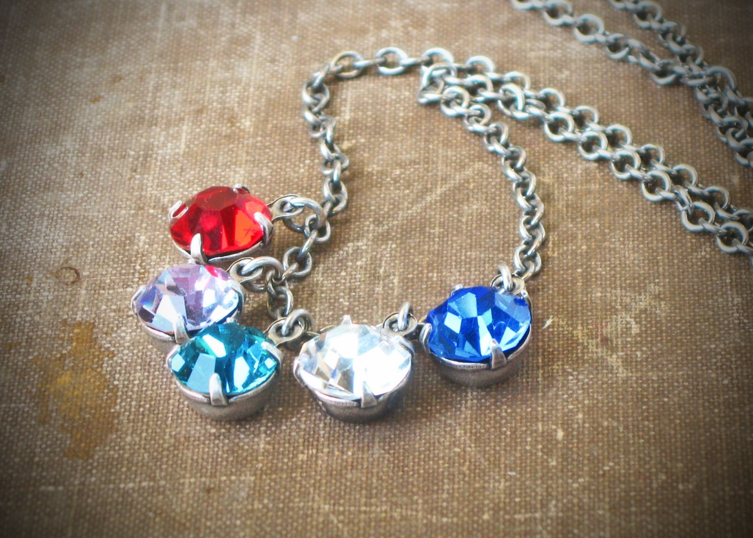 Bridesmaid Charm Necklace, Vintage Rhinestone, Mother's Day, Personalized, Five Stone