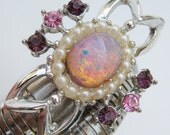 Vintage 50s 60s Sparkling Pink Opal Rhinestone Jeweled Silver Coil Wrap Glamour Girl Bracelet