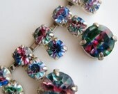 Vintage 50s Designer Hobe IRIS Rainbow Striped Rhinestone Choker Necklace