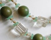 Vintage 20s 30s Art Deco Czech Crystal Uranium Glass Bakelite Bead Long Flapper Necklace