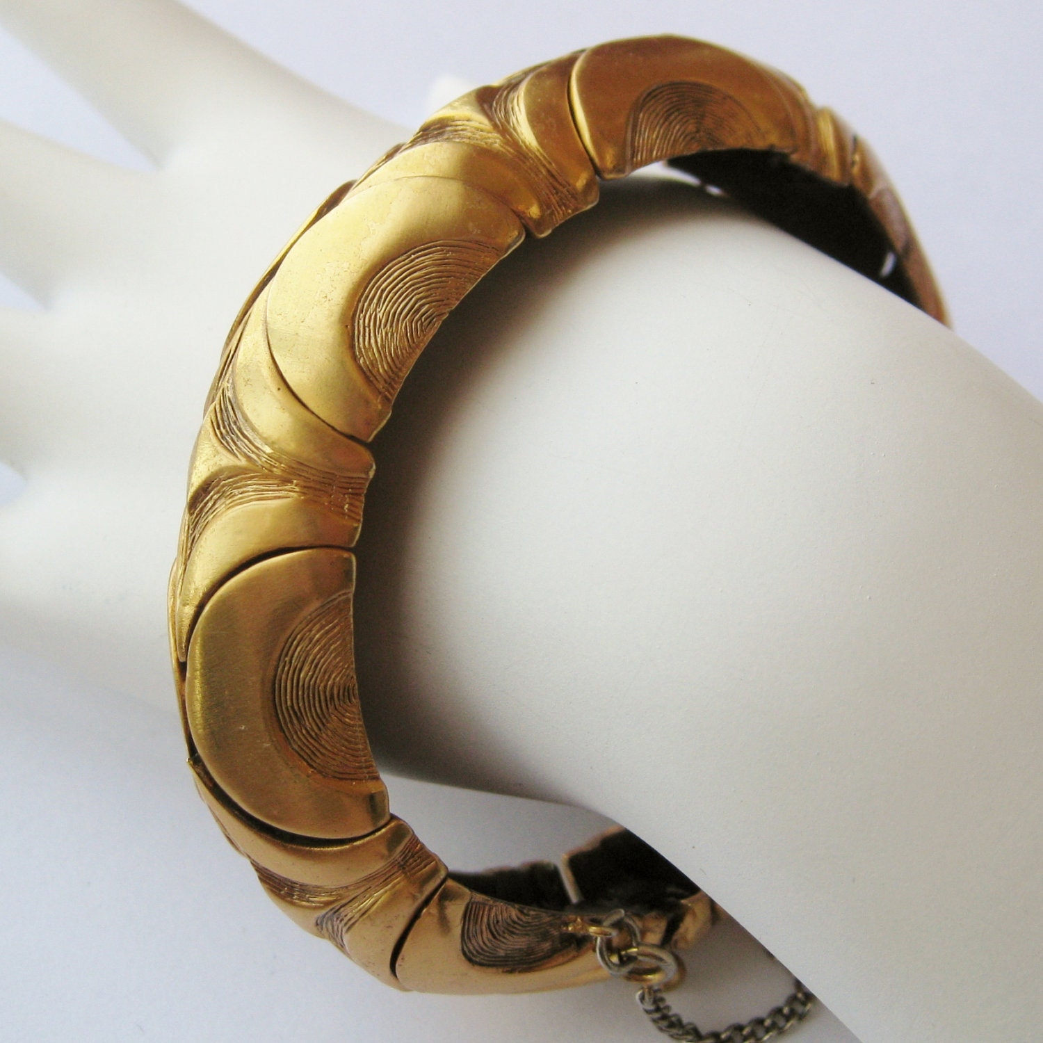 Vintage 50s 60s Tortolani Designer Chunky Gold Link Bangle Bracelet