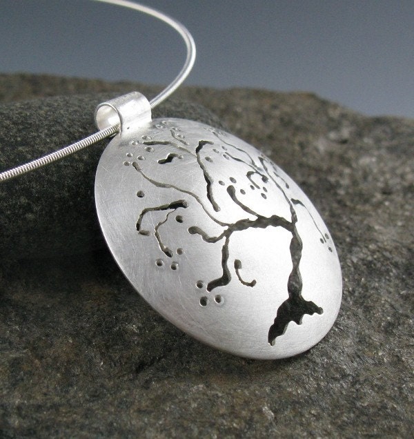 Sterling Silver Cherry Tree Pendant, Handmade