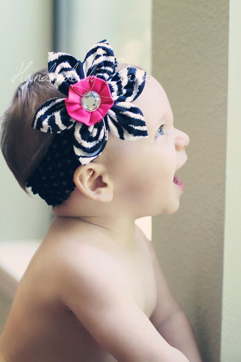 Zebra and Hot Pink Fabric Flower Headband